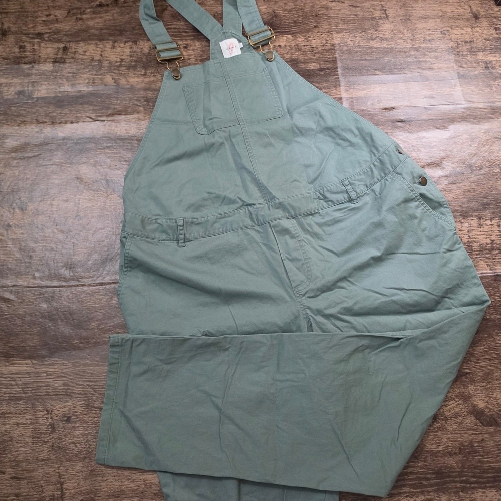 THE NINES BY HATCH Overalls‎ Womens Large Sage Green Maternity Cotton Twill Bib